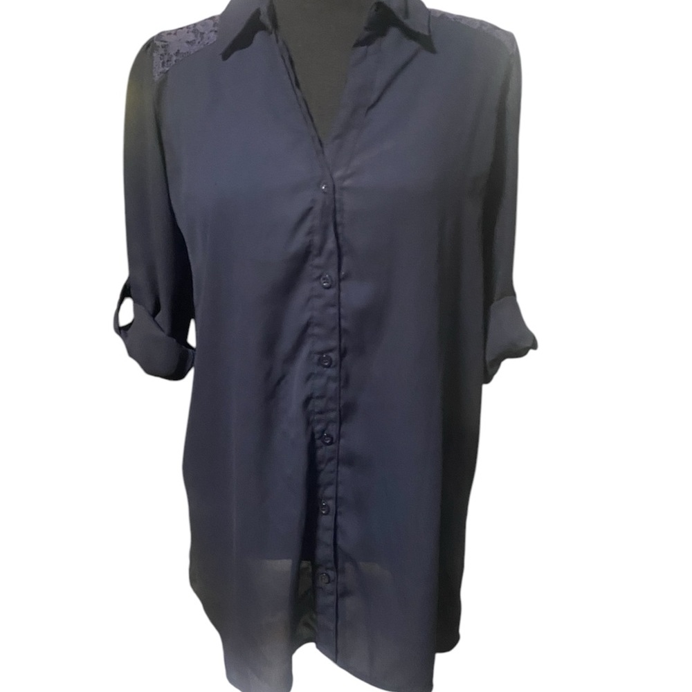 Women's Navy Button-Up Blouse